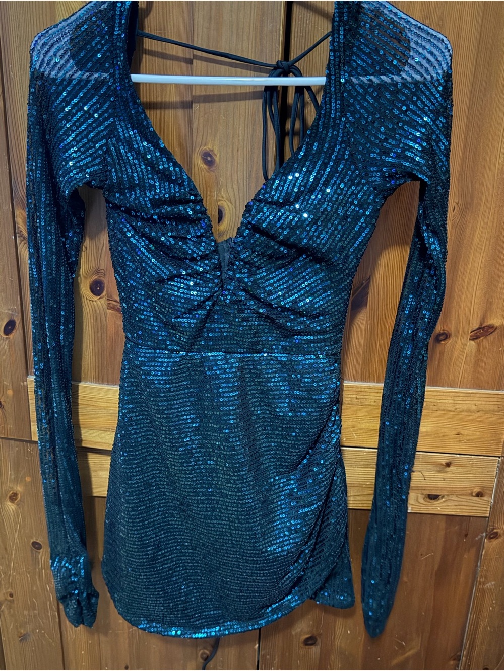 Lucy in the Sky Teal Sequin Long Sleeve V-Neck Dress